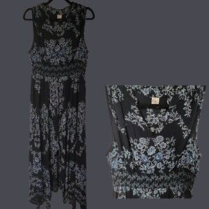 BILA Dress BOHO Hippie Dress Blues‎ Maxi Peasant Tank Dress LARGE